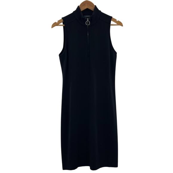 Lauren Ralph Lauren Black Silver Zipper Mock Neck Sleeveless Fitted Dress Size S - Picture 4 of 11